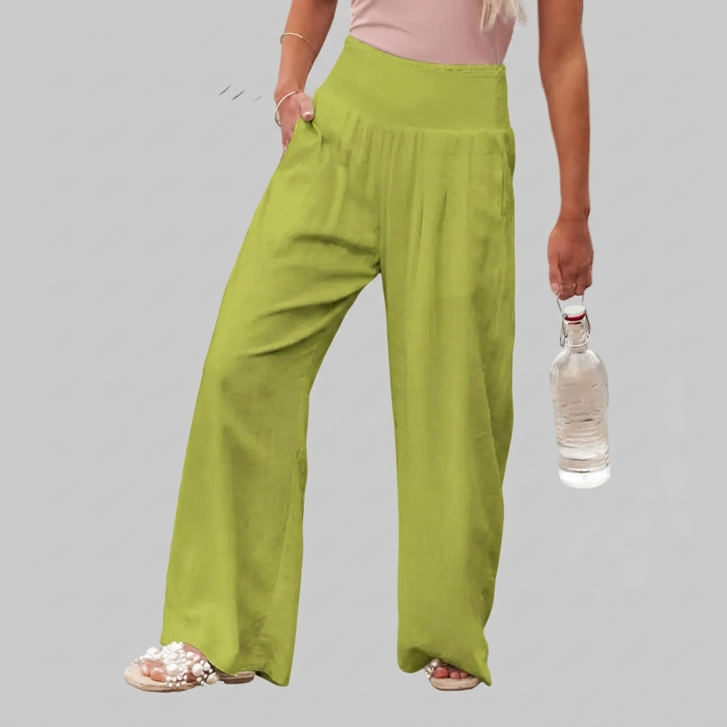 Women's High-Waisted Stretch Linen Trousers