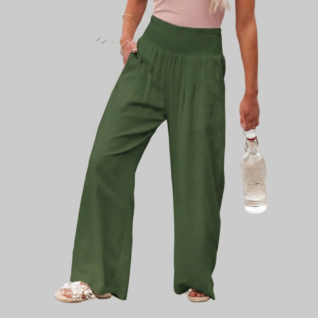 Women's High-Waisted Stretch Linen Trousers
