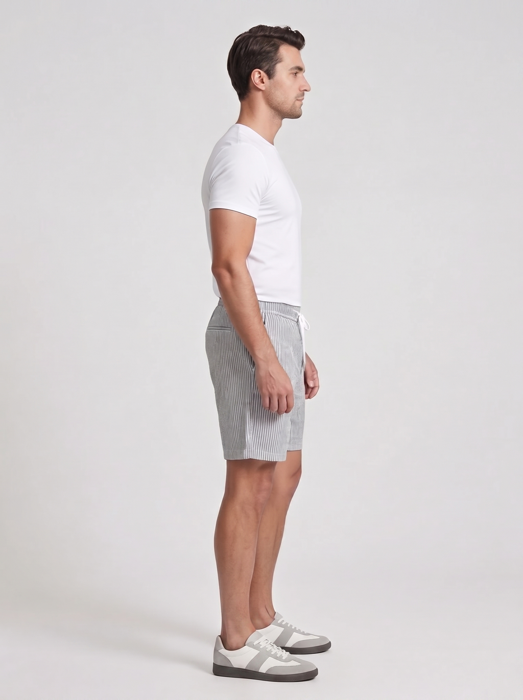 Pantaloncini casual da uomo a righe con vita regolabile con coulisse