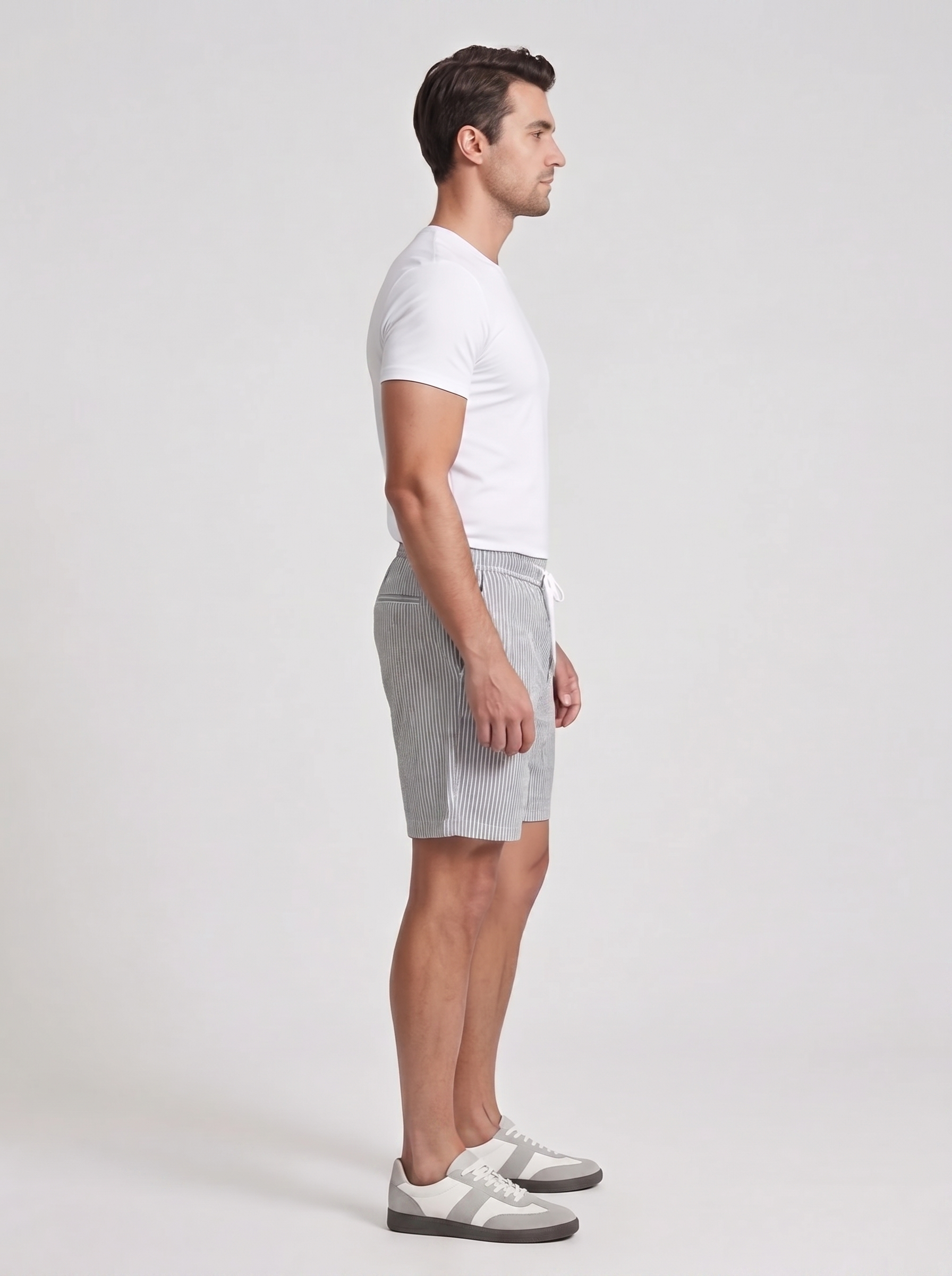 Pantaloncini casual da uomo a righe con vita regolabile con coulisse
