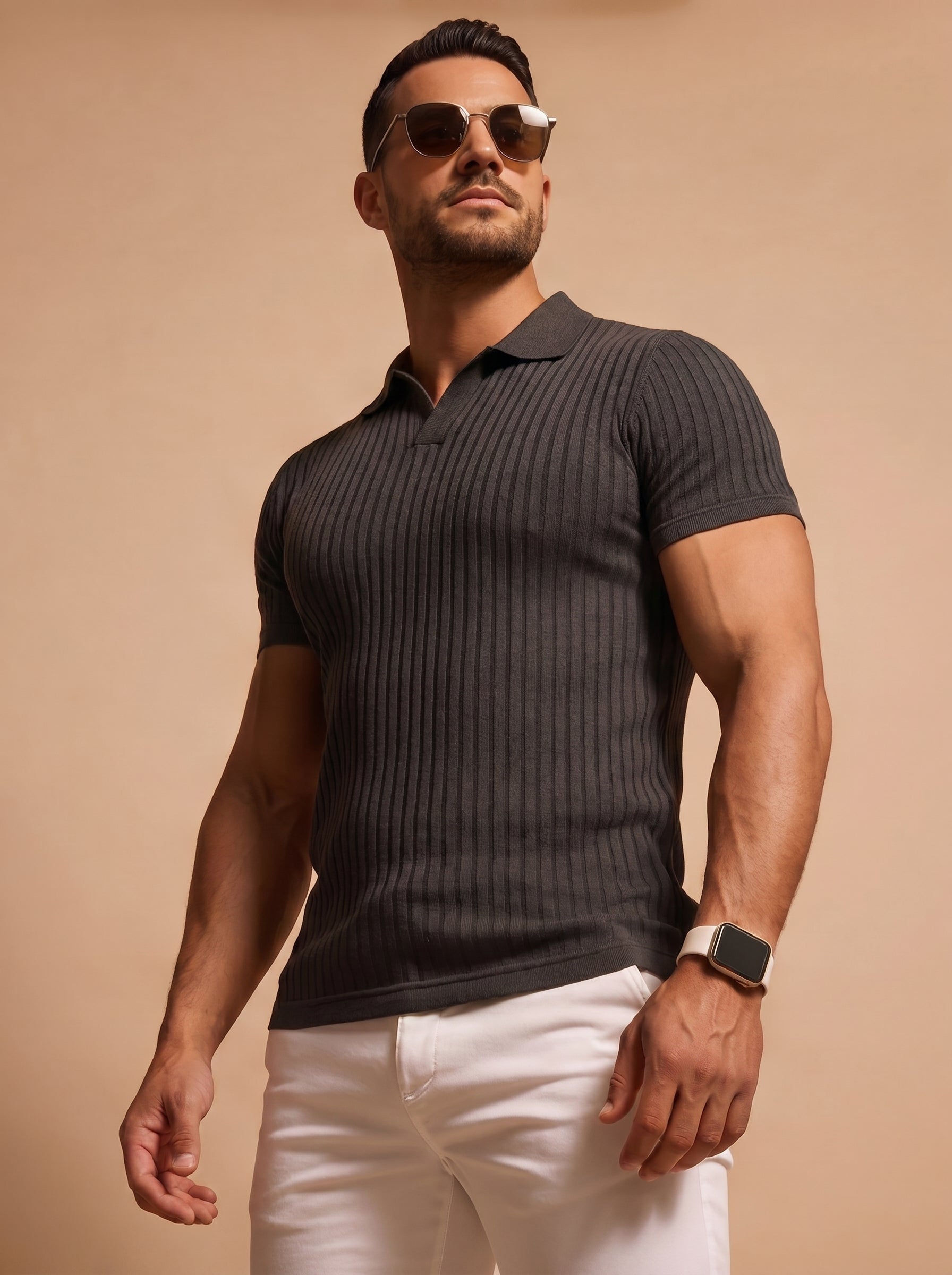 Men's Slim Fit Ribbed Polo Shirt