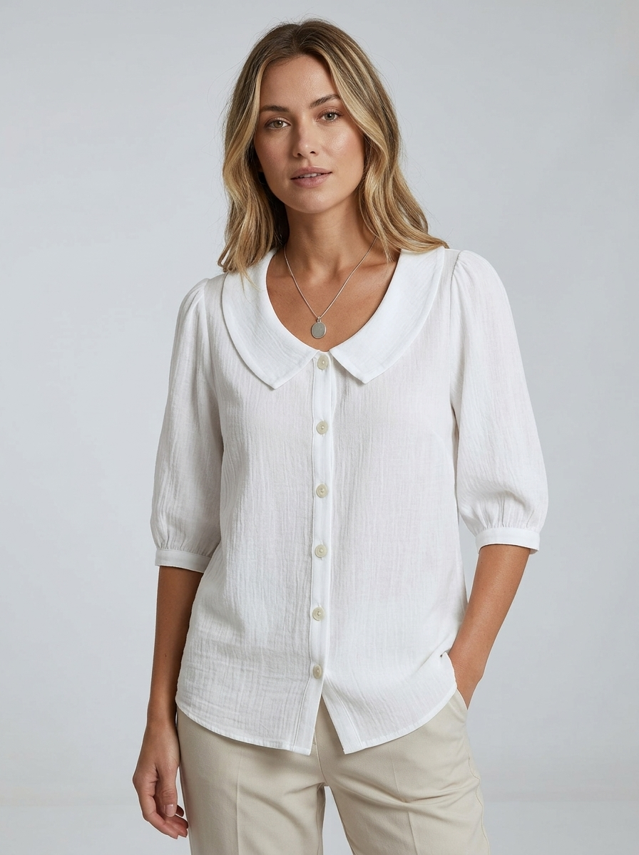 Blusa casual da donna, manica corta e ampia