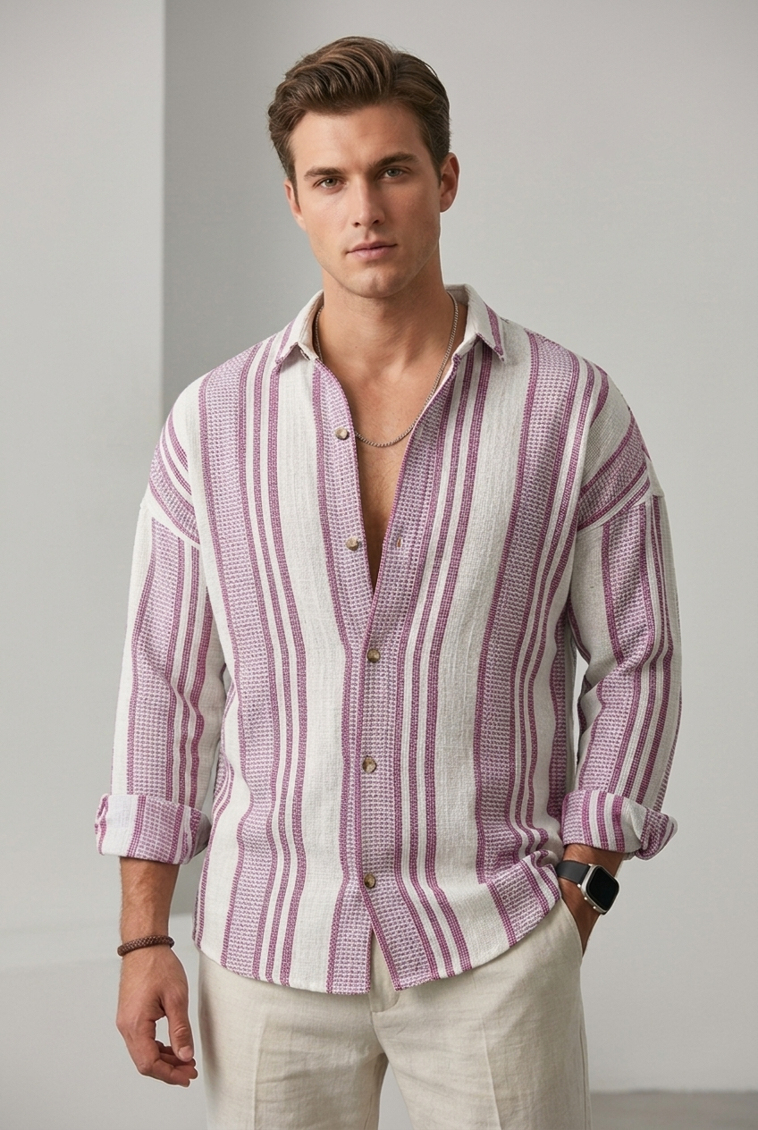 Men's Striped Linen Dress Shirt