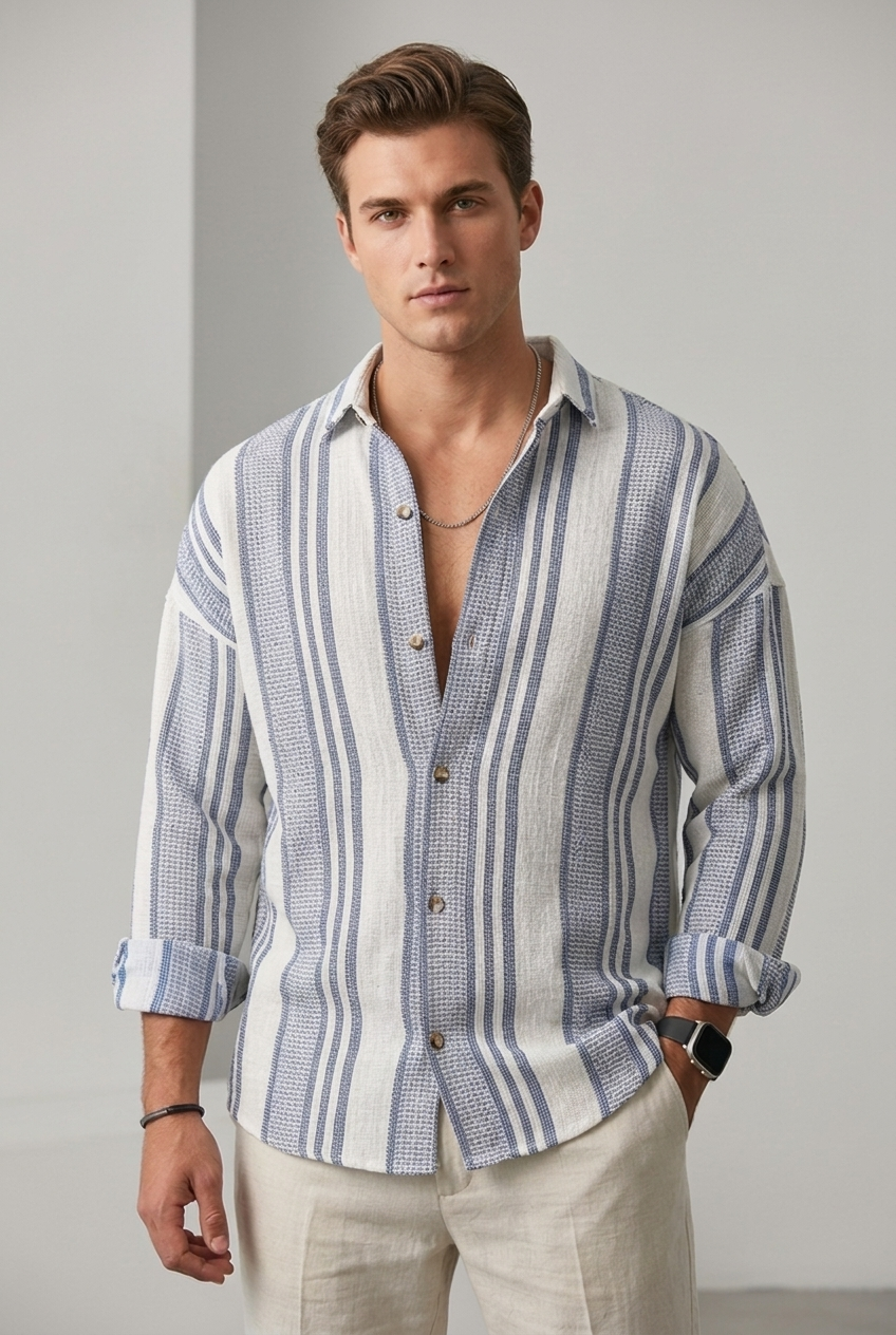 Men's Striped Linen Dress Shirt