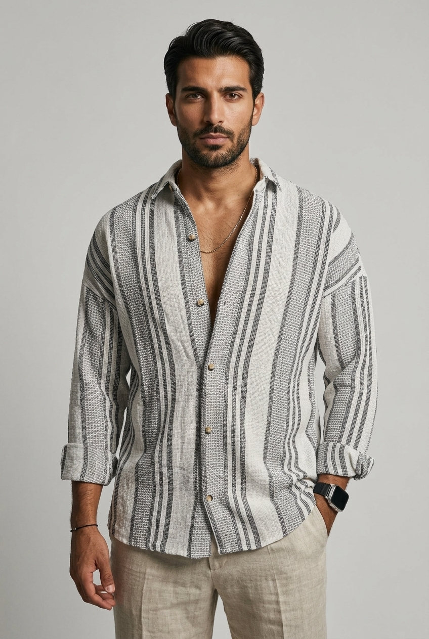 Camicia da uomo a righe in lino elegante