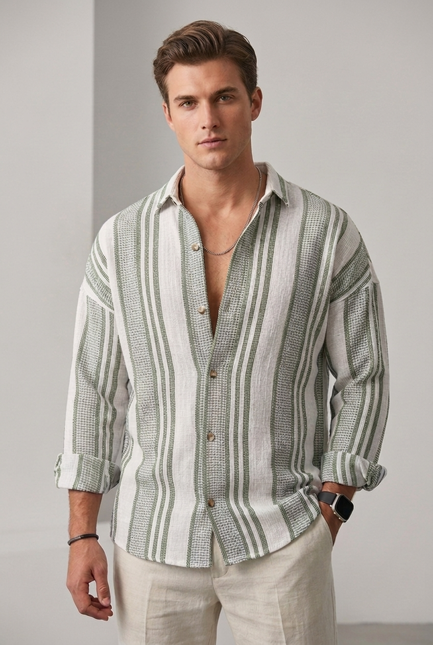 Men's Striped Linen Dress Shirt