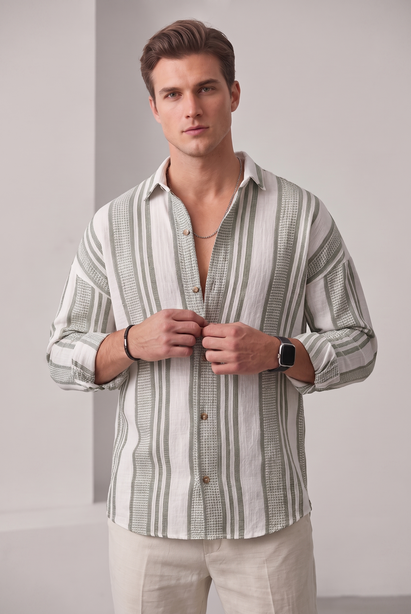 Men's Striped Linen Dress Shirt