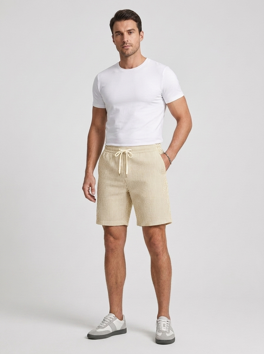 Pantaloncini casual da uomo a righe con vita regolabile con coulisse