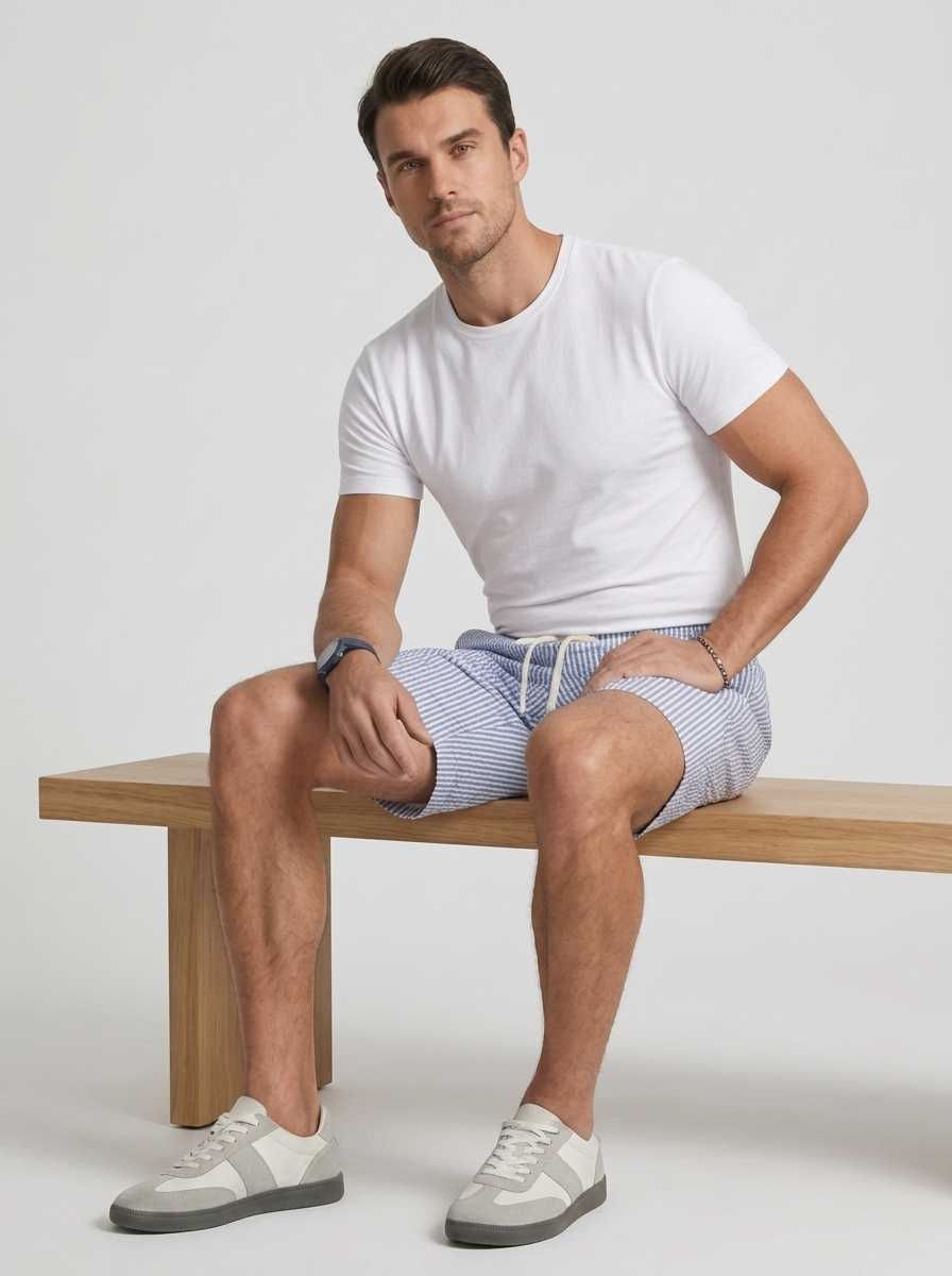 Pantaloncini casual da uomo a righe con vita regolabile con coulisse