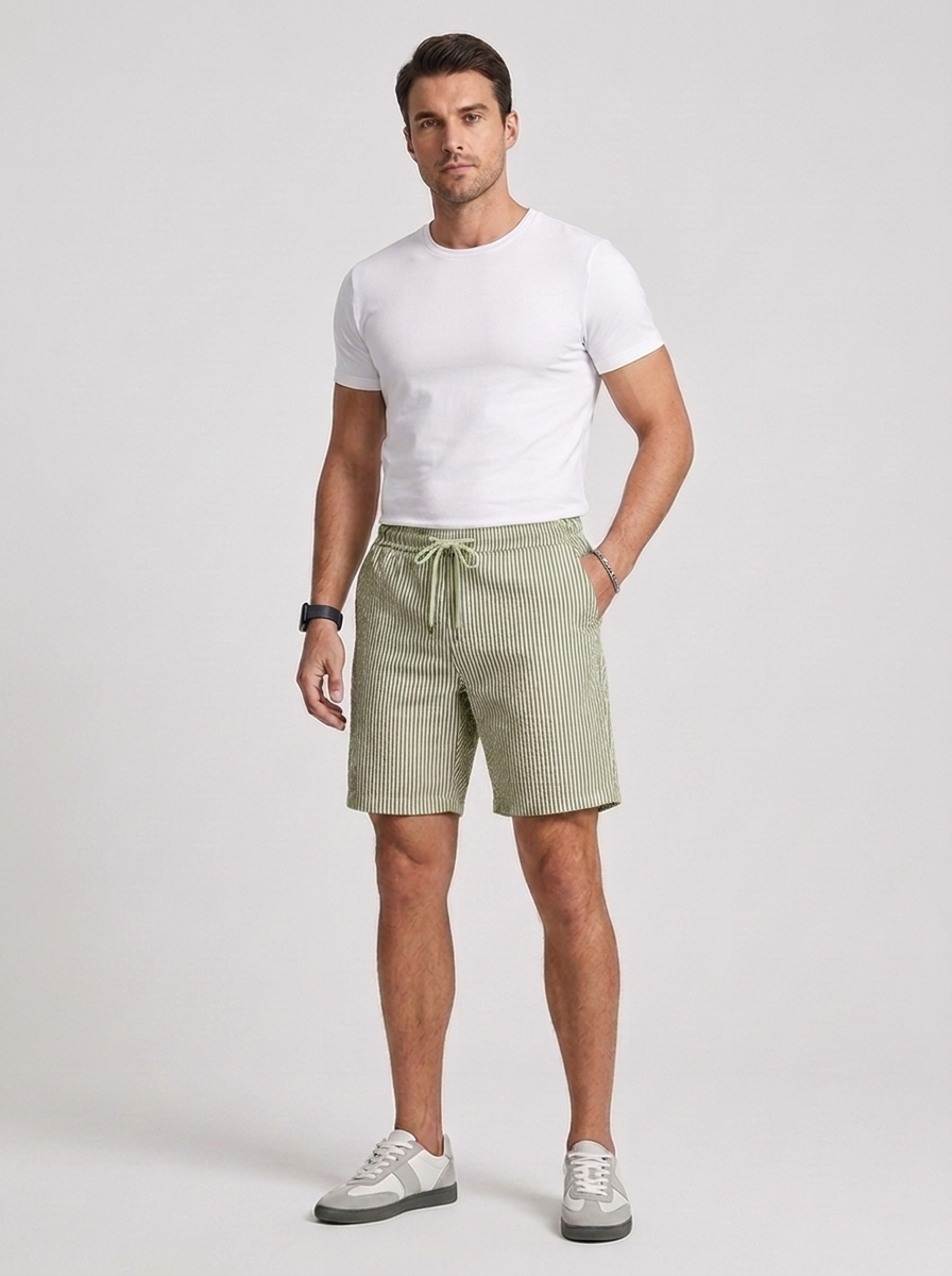 Pantaloncini casual da uomo a righe con vita regolabile con coulisse
