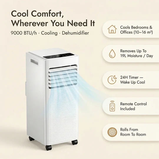9,000 BTU Air Conditioner – Portable Air Conditioner and Dehumidifier with Window Kit, No Drilling Required