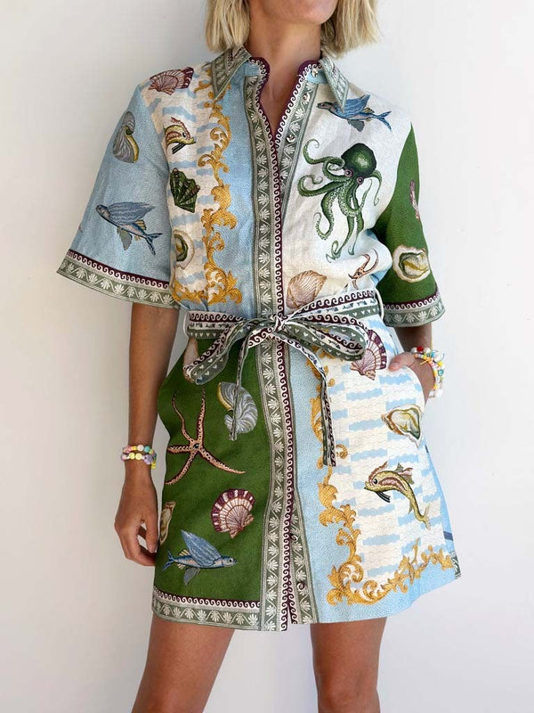 Women’s Deep Sea Floral Mini Dress | Relaxed Fit with Shirt Collar – Summer Daywear & Holidays