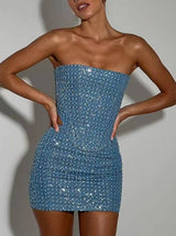 Women’s Denim & Sequin Tube Top Set | Slim Fit Skirt | Statement Partywear
