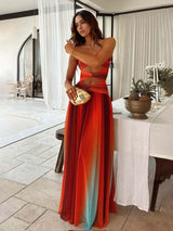 Women’s Gradient Maxi Dress | Sleeveless Wrap Neck with Cut-Out Waist – Summer Party & Holiday Style