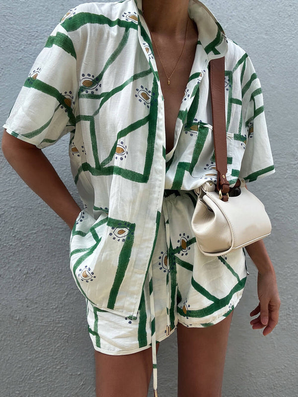 Marlo Women’s Summer Set – Button-Up Top & Elastic Waist Shorts