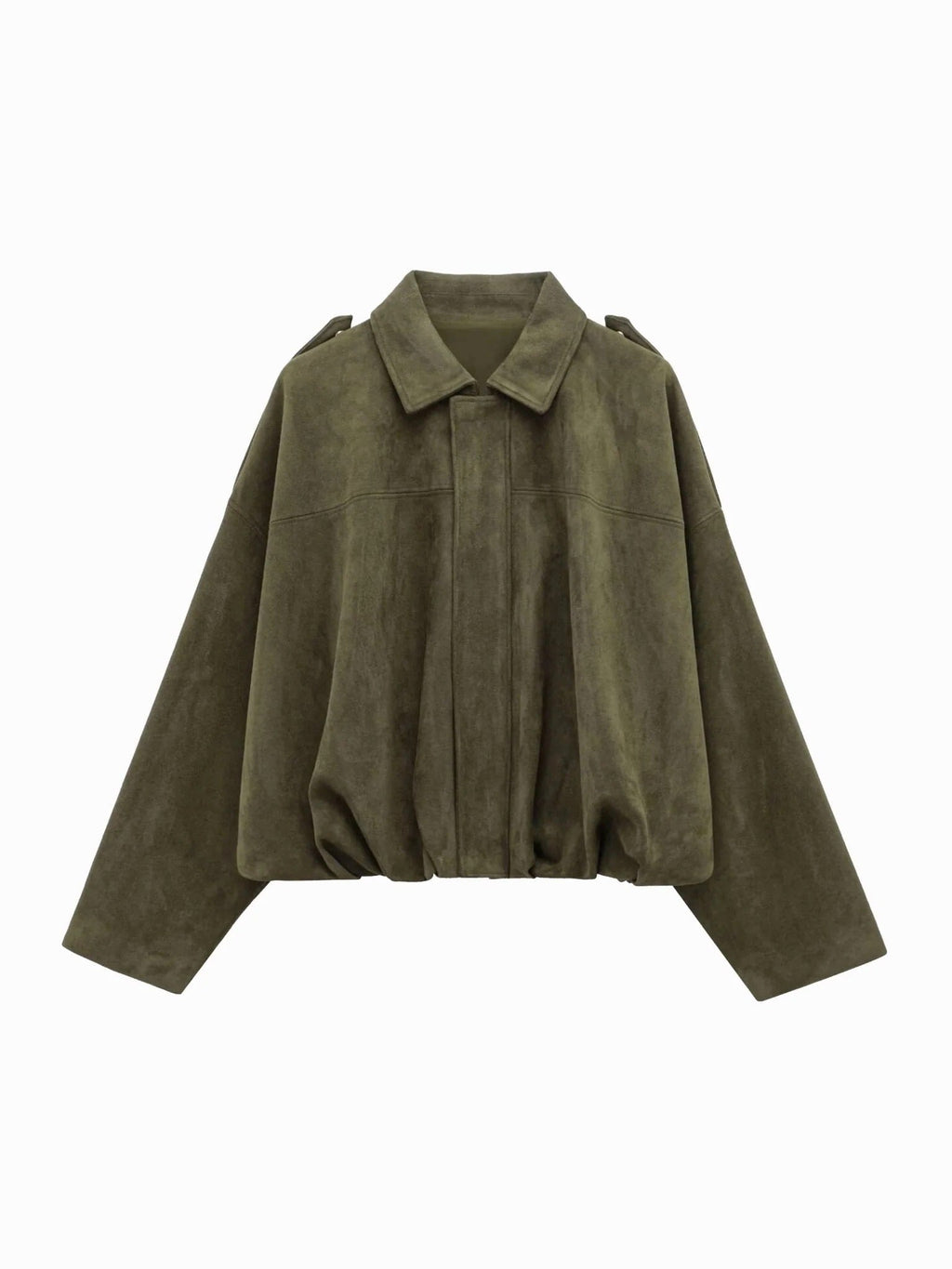 Collared Suede Oversized Cropped Zip Front Bomber Jacket