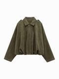 Collared Suede Oversized Cropped Zip Front Bomber Jacket