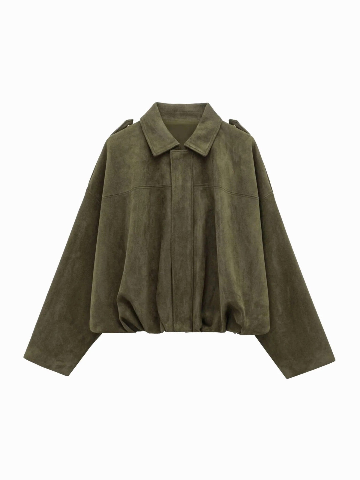Collared Suede Oversized Cropped Zip Front Bomber Jacket
