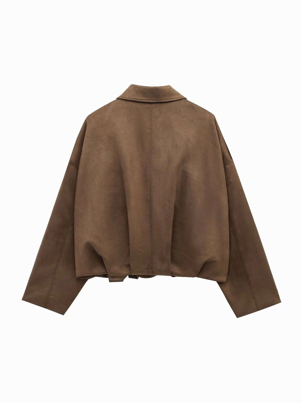Collared Suede Oversized Cropped Zip Front Bomber Jacket