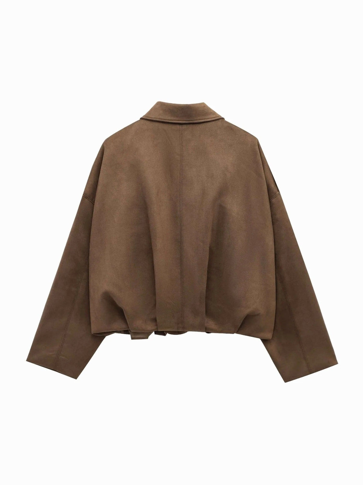 Collared Suede Oversized Cropped Zip Front Bomber Jacket