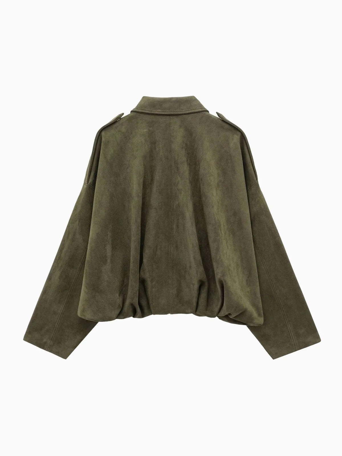 Collared Suede Oversized Cropped Zip Front Bomber Jacket