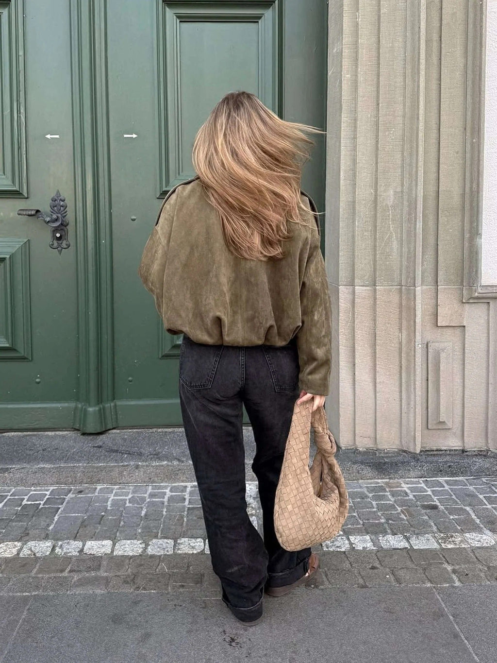 Collared Suede Oversized Cropped Zip Front Bomber Jacket