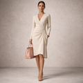 Vestito midi elegante da donna con maniche lunghe e incrocio