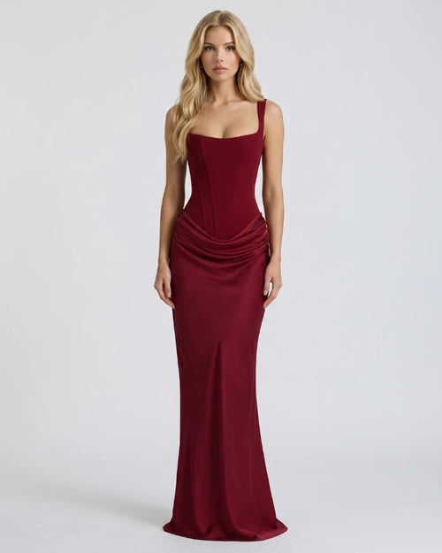 Cerene Corset Maxi Dress - Burgundy