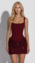 Cerene Corset Mini Dress - Red Sequin