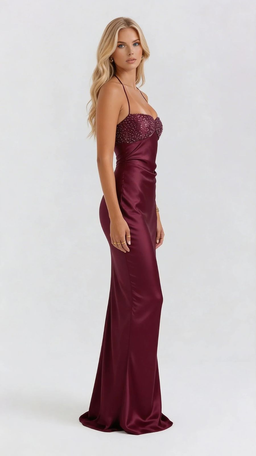 Jade Sequin Maxi Dress - Burgundy