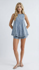 Josie Sleeveless Denim Top and Shorts Set