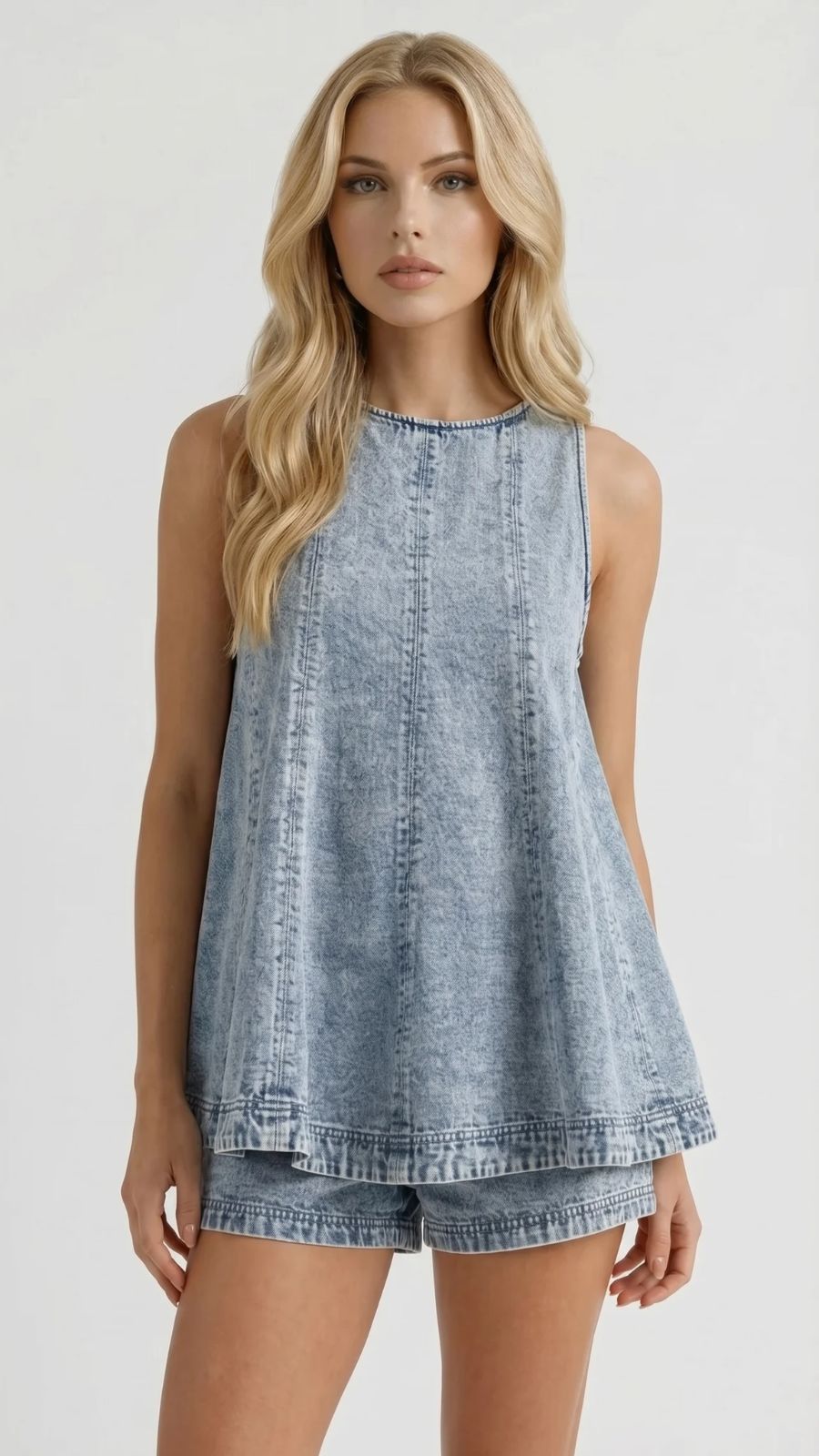 Josie Sleeveless Denim Top and Shorts Set