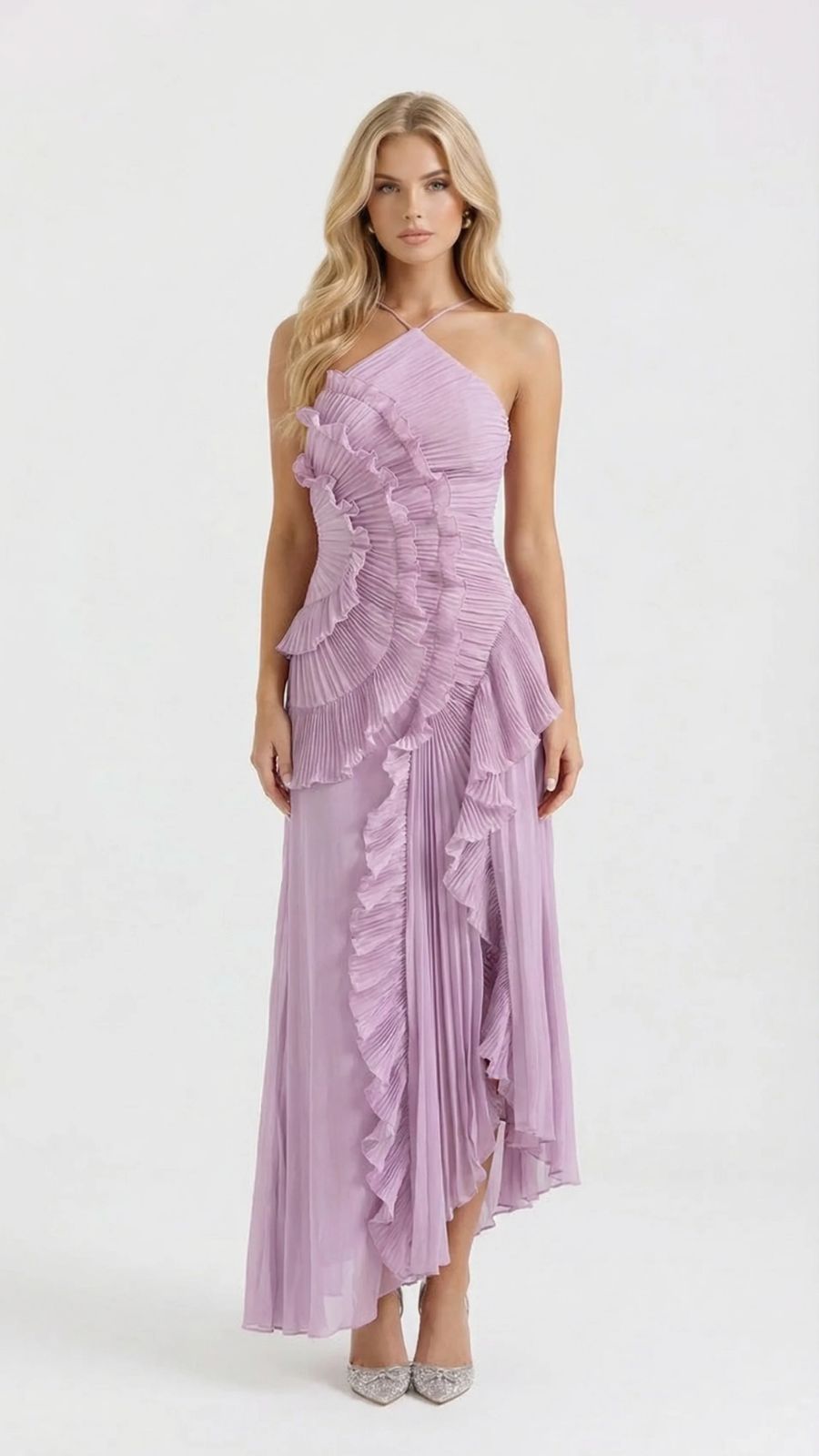 Nathalie Ruffle Maxi Dress - Lavender