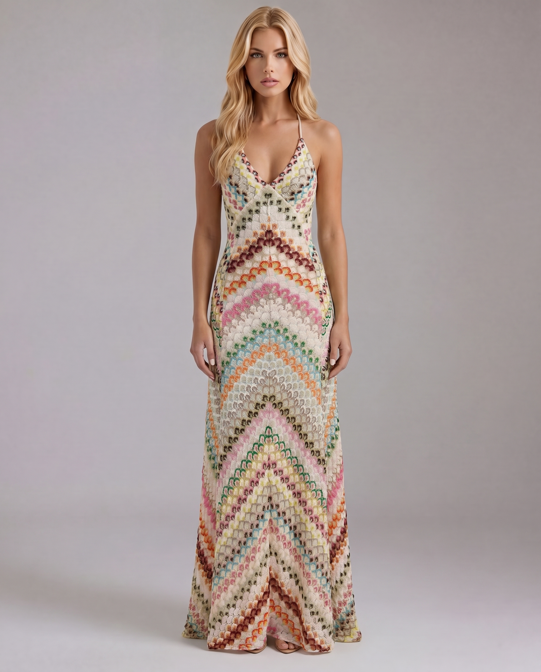 Phoebe Boho Crochet Maxi Dress - Multicolor