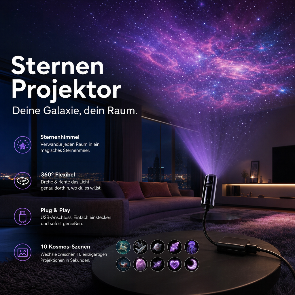 Projektor gwiazd LED z 10 wkładkami projekcyjnymi