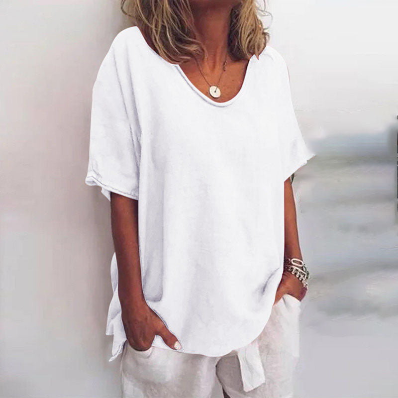 T-shirt da donna con scollo rotondo e maniche corte