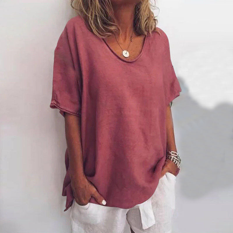 T-shirt da donna con scollo rotondo e maniche corte