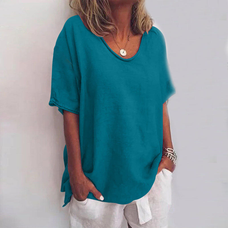 T-shirt da donna con scollo rotondo e maniche corte