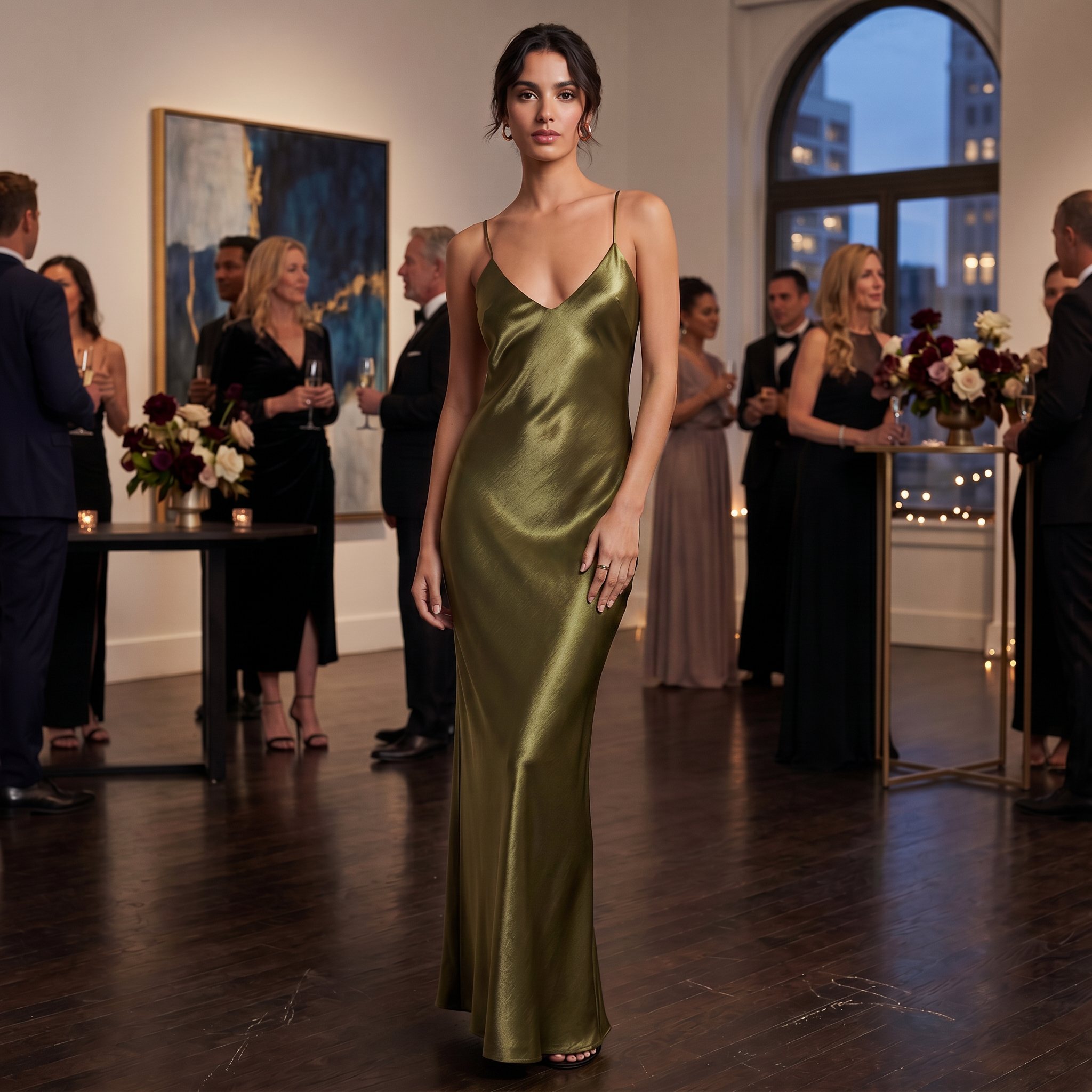 Olive Green Satin Slip Dress