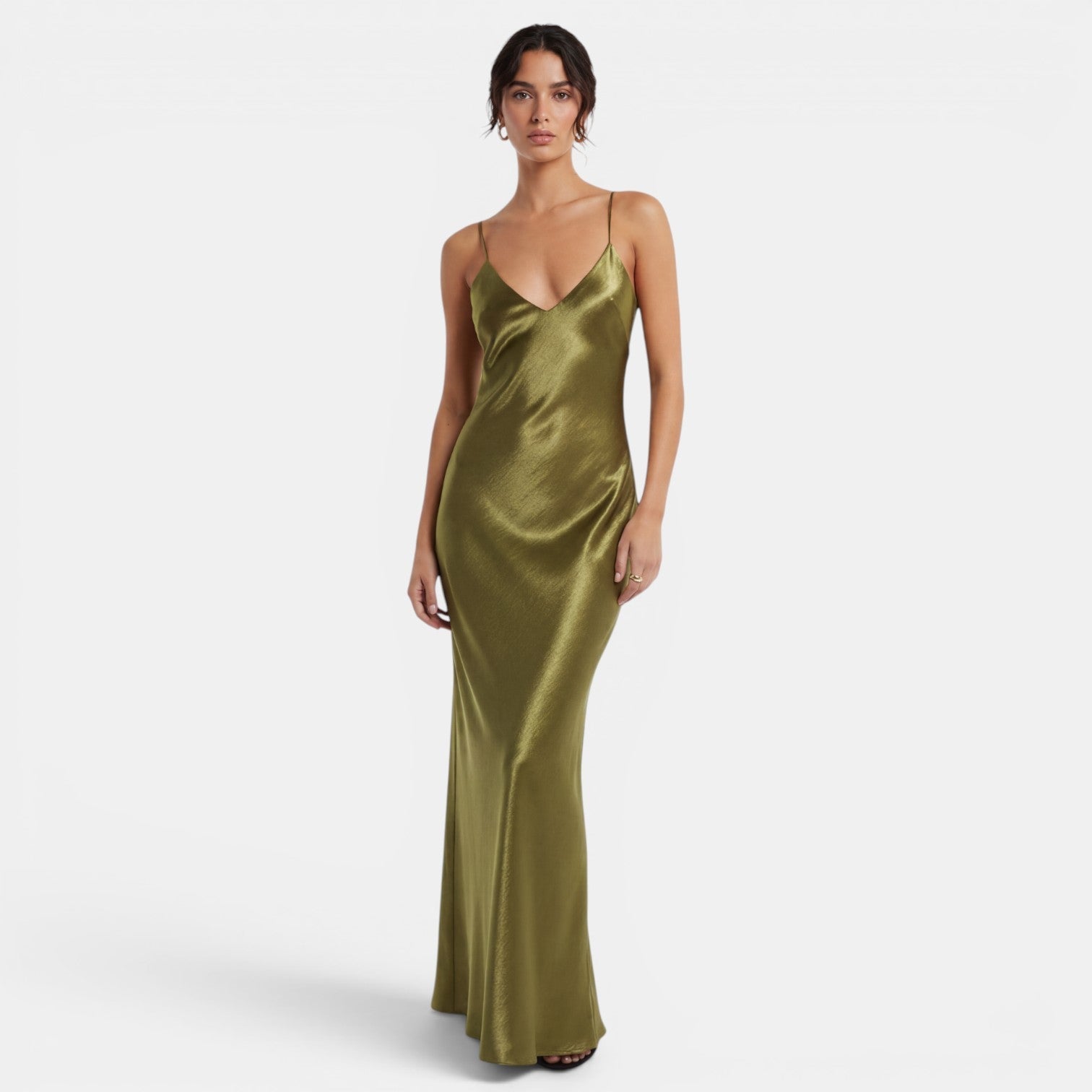 Olive Green Satin Slip Dress