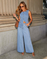 Women’s Sleeveless Denim Co-Ord Set | Wide-Leg Jeans for Casual & Everyday Wear