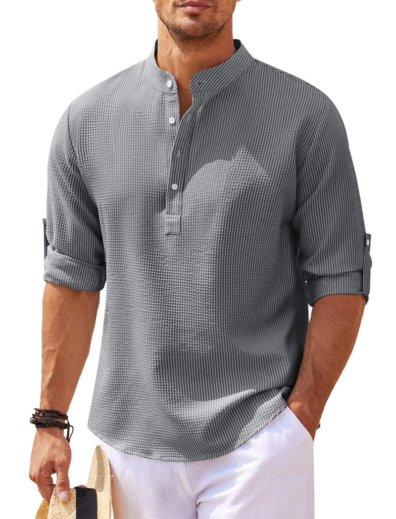 Men's Collarless Shirt | Lightweight, Breathable & Relaxed Fit Cotton