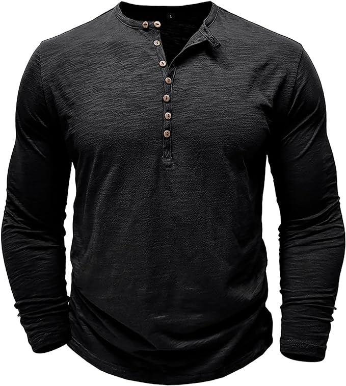 Maglia Henley da Uomo in Cotone – Top a Maniche Lunghe Confortevole per Look Casual ed Eleganti