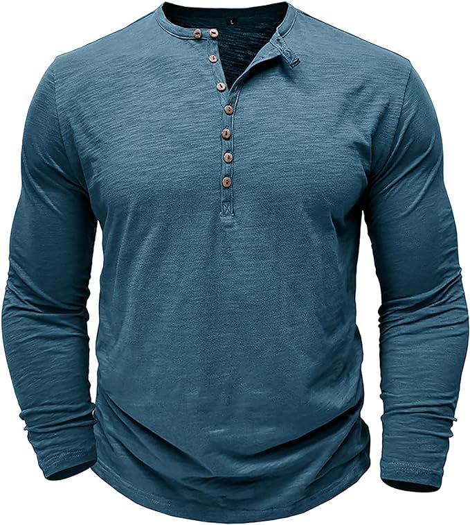 Maglia Henley da Uomo in Cotone – Top a Maniche Lunghe Confortevole per Look Casual ed Eleganti