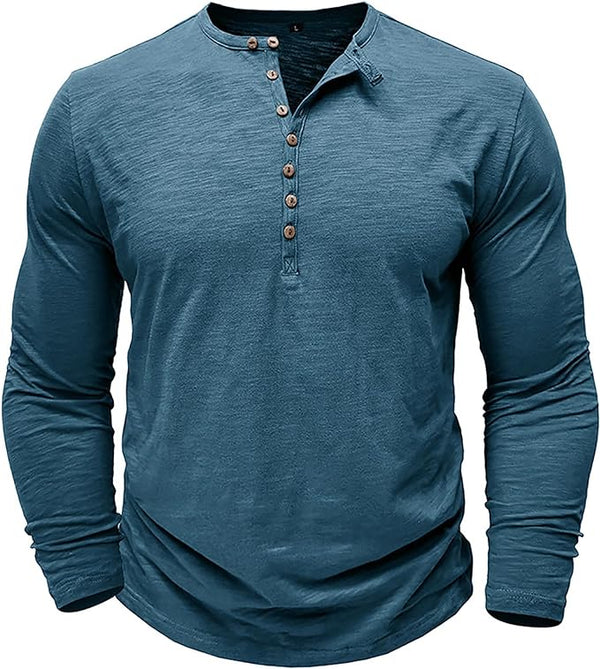 Men’s Cotton Henley Shirt – Comfortable Long Sleeve Top for Casual and Smart Looks