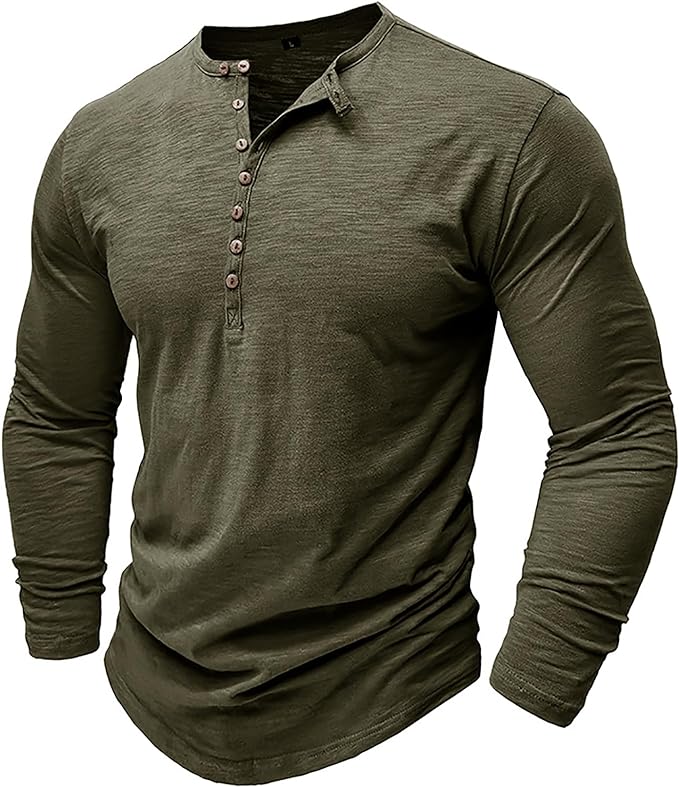 Maglia Henley da Uomo in Cotone – Top a Maniche Lunghe Confortevole per Look Casual ed Eleganti