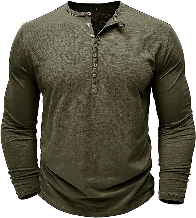 Maglia Henley da Uomo in Cotone – Top a Maniche Lunghe Confortevole per Look Casual ed Eleganti