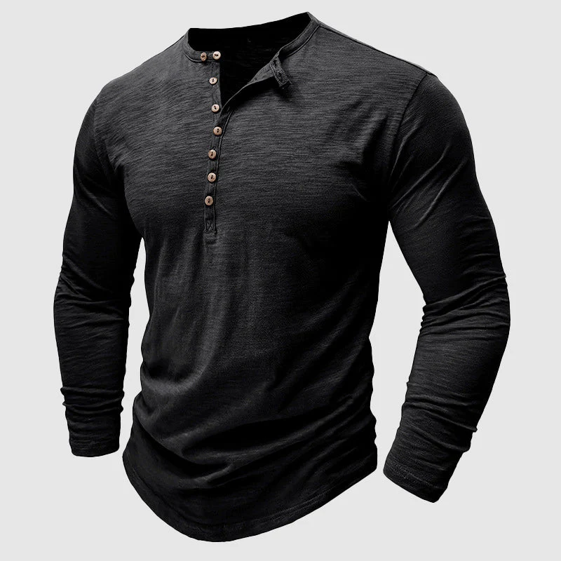 Maglia Henley da Uomo in Cotone – Top a Maniche Lunghe Confortevole per Look Casual ed Eleganti