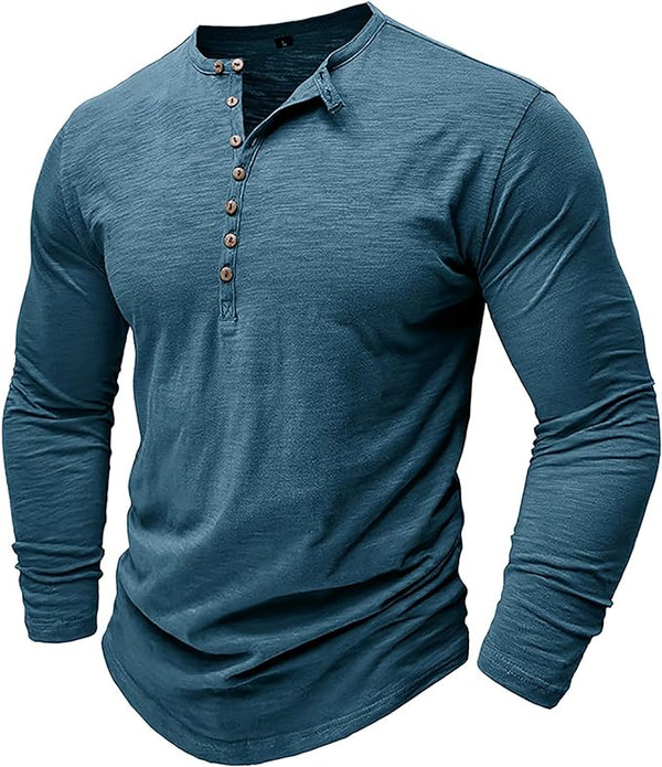 Men’s Cotton Henley Shirt – Comfortable Long Sleeve Top for Casual and Smart Looks