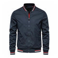 "Men's lightweight summer bomber jacket with ribbed cuffs, zip closure, sleek design in green, ideal for casual or evening we